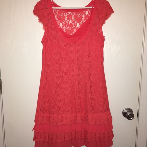 Bateau-Neck Lace Shift Dress, Coral - Picture 3 of 4